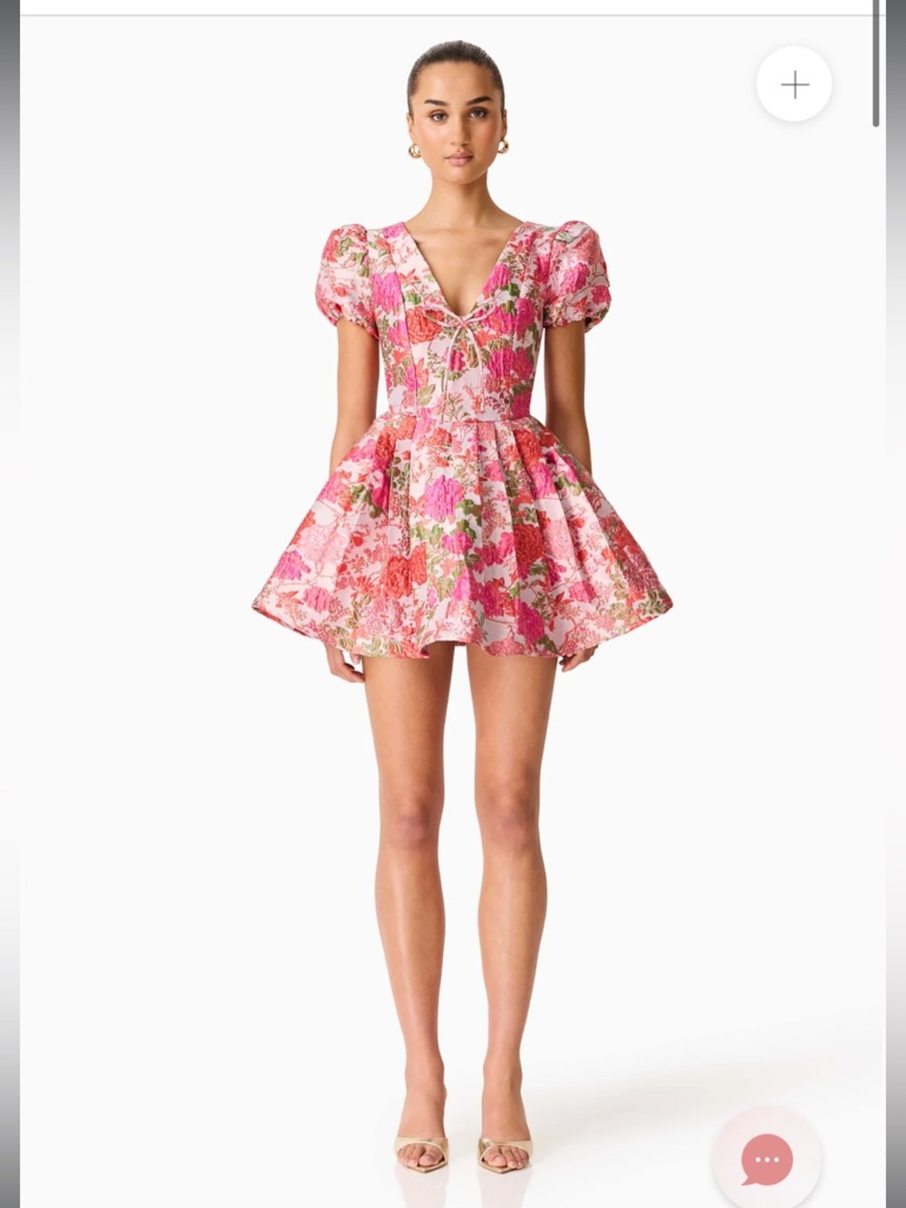 elliatt floralie pink & red floral print jacquard flare mini dress small NEW